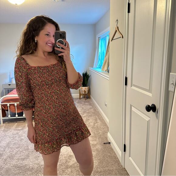 Tuckernuck Dress Forum Los Angeles Pink Floral Smocked Mini Dress Medium - Picture 5 of 11